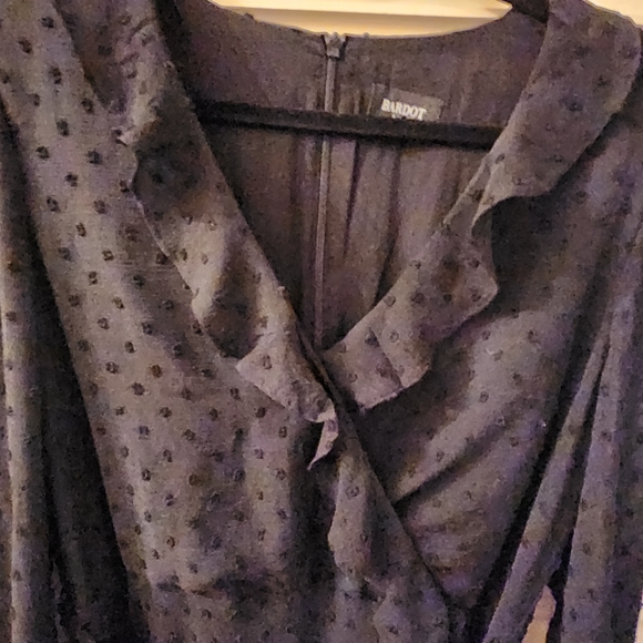 BARDOT Triple Frill Long Sleeve Polka Dot, Chiffon Mini Dress, Black, SZ 16 - Picture 10 of 11